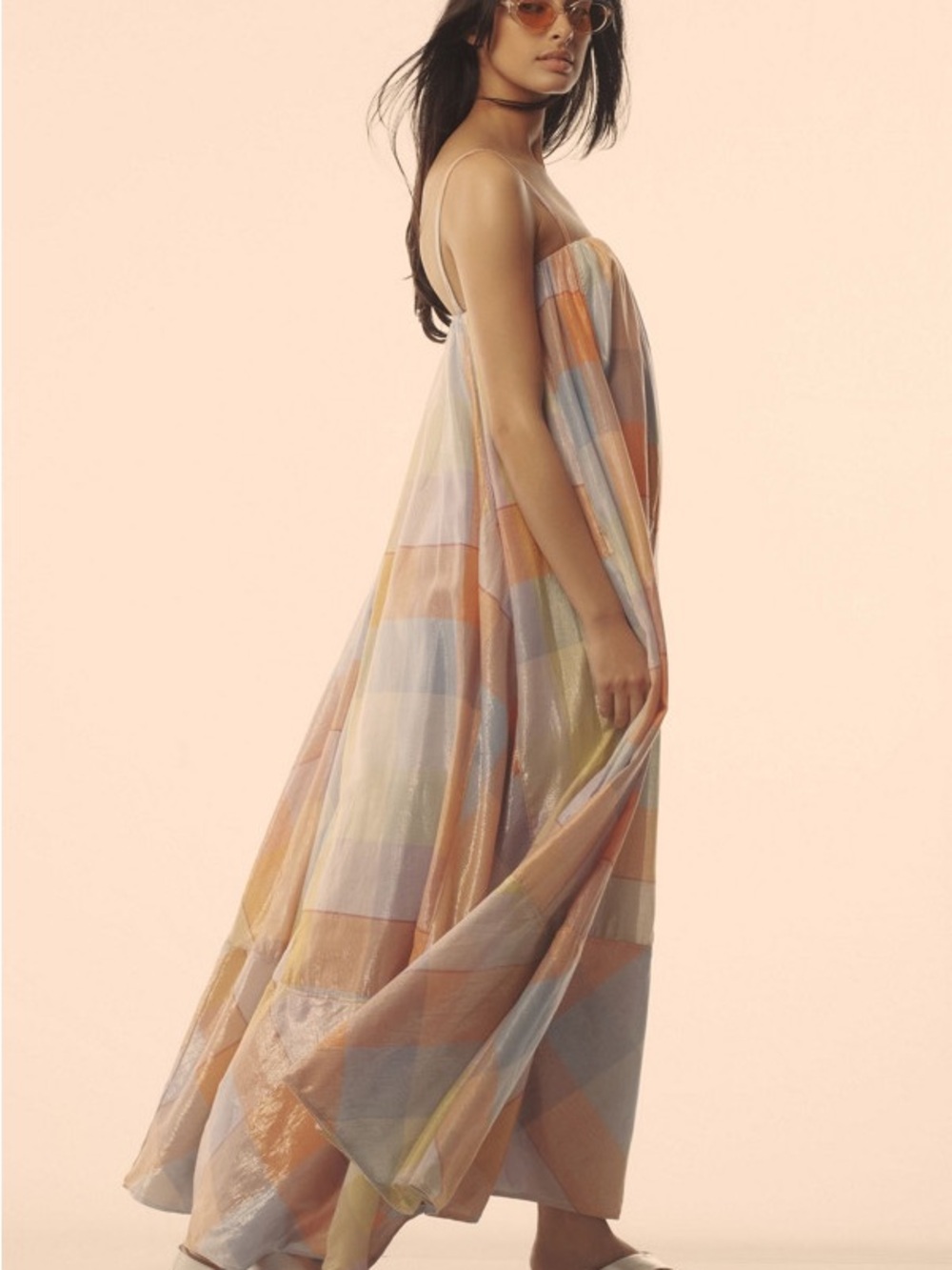 Anthropologie Pastel Plaid Maxi Dress in Orange, Yellow, Blue - Picture 4 of 6